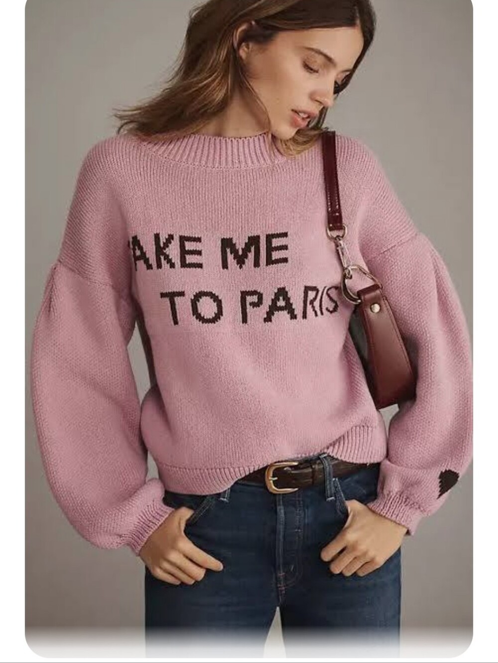 Maeve By Anthropologie Take Me To Paris Graphic Balloon Sleeve Sweater
